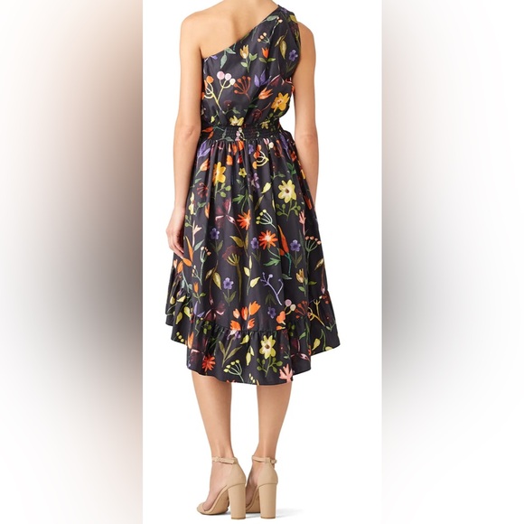 Slate & Willow Black Multicolor Floral High-Low One Shoulder Dress Size 6 - Picture 5 of 12